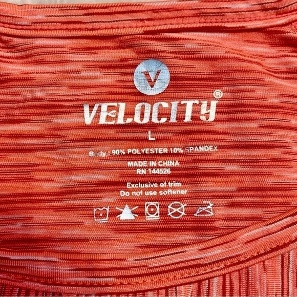Velocity Athletic Top Large Coral Burgundy Grey Stripes Short-Sleeve Stretch - Picture 9 of 12